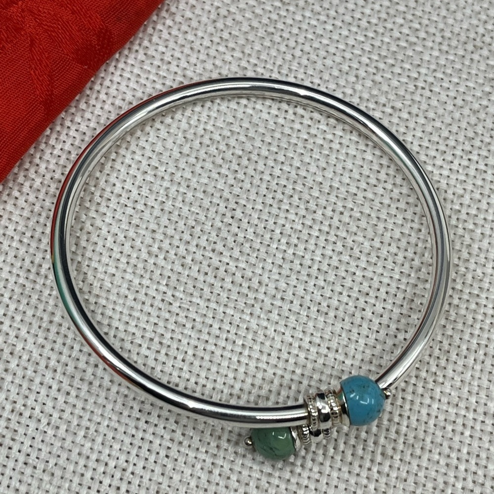 Vintage 925 Sterling Silver Front-Open Torque Bracelet - Turquoise - Picture 11 of 17
